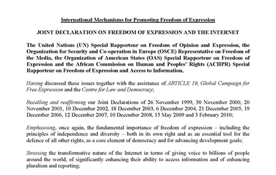 International Mechanisms for Promoting Freedom of Expression